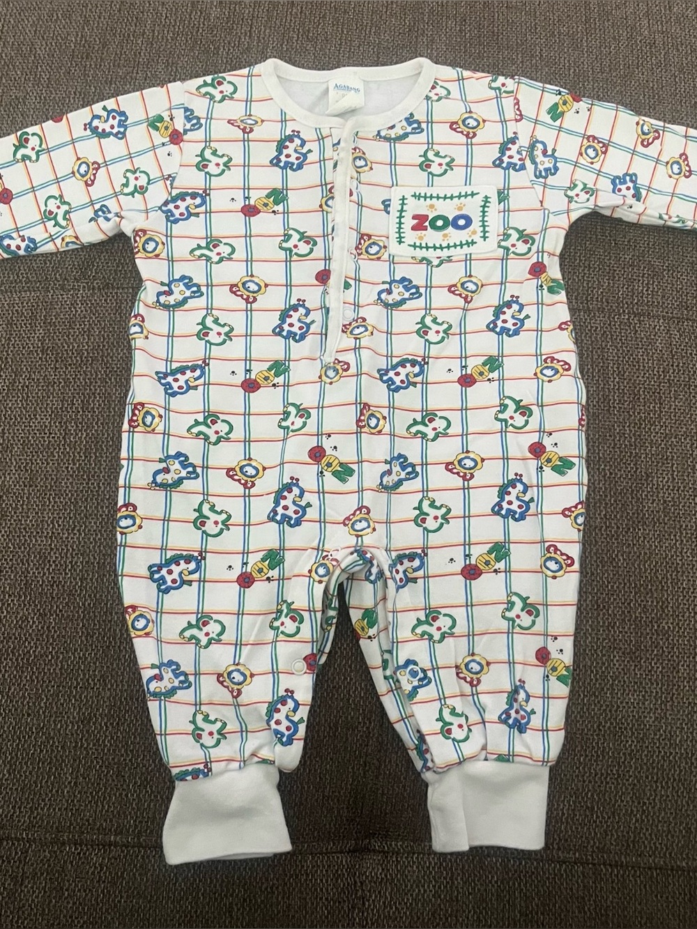 Vintage 1980s-1990s Agabang Baby Colorful Zoo Animal Romper (9m)